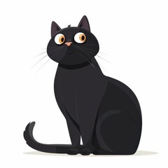 Obraz premium Cat character, sitting up pose, attentive expression, flat design illustration, alert, isolated on white background