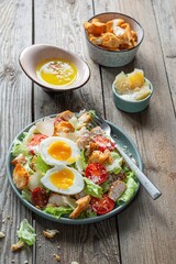 Fresh Caesar salad with chicken. Healthy breakfast, brunch.  