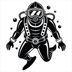 Scuba diver silhouette vector illustration on white background