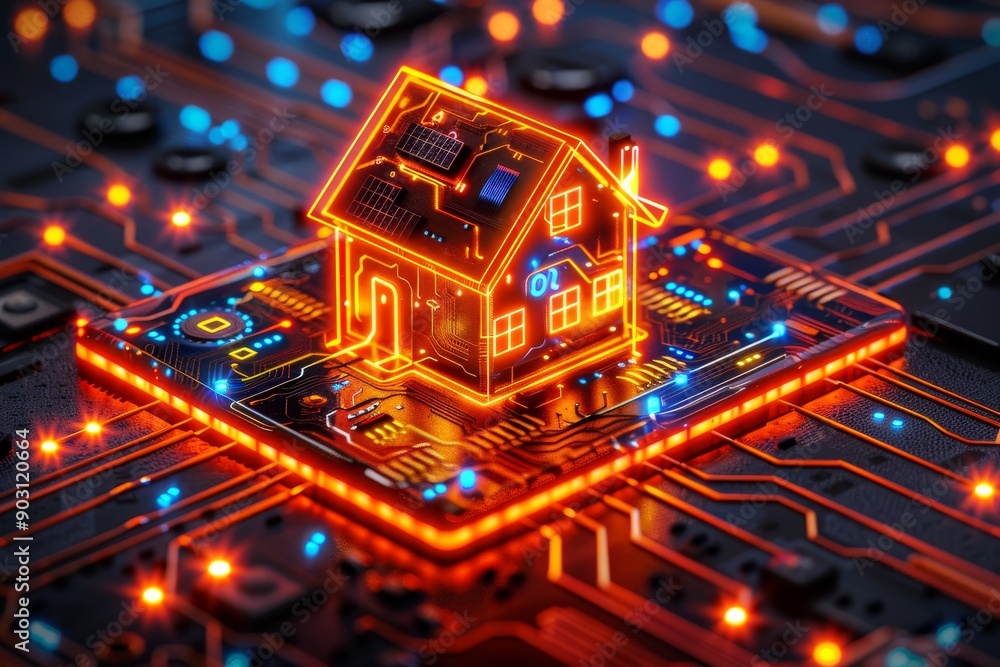 Aufkleber high tech smart home model with glowing circuits illustrating the integration of advanced technology