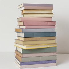 Fototapeta premium Medium shot of solid color book stack, isolated on a white background, bright and vivid tonality 