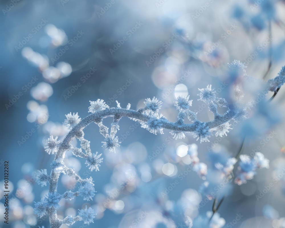 Poster a frosty branch with intricate patterns. ai.
