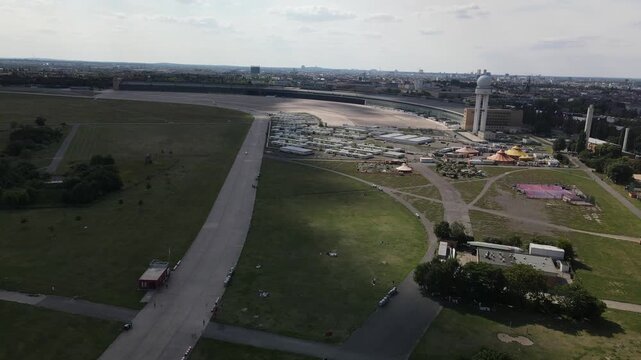 Flight along the Berlin Tempelhofer Airport which is now a free location for public people