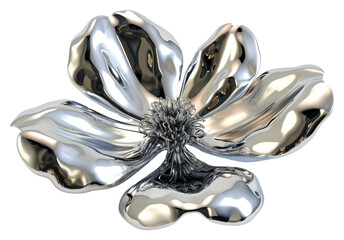 PNG 3d render of flower jewelry brooch silver.