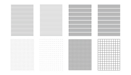 Isolated line paper page, dots and cells notebook pattern, technical blank, square graphic project texture, mockup template copybook, checkered and striped sheet background for school book in transpar