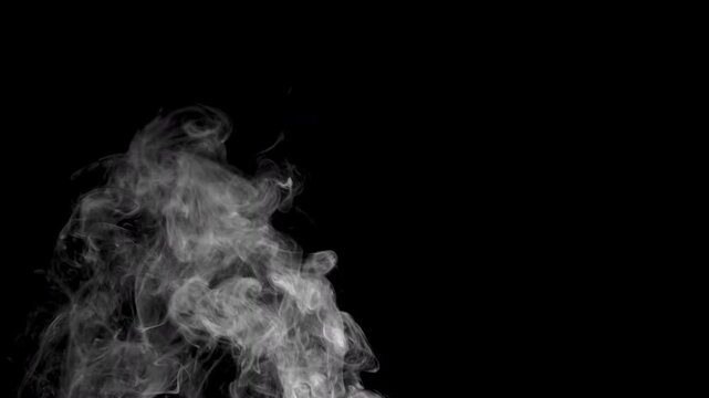 Natural white smoke on a black background in ProRes 422, 10 bit