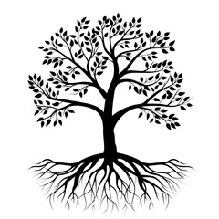 Black tree silhouette. Isolated on transparent background.