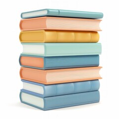 Fototapeta premium Medium shot of solid color book stack, isolated on a white background, bright and vivid tonality 