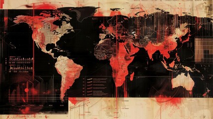 Educational Poster on Global Impact of AIDS with World Map and Statistical Data for Awareness Campaign