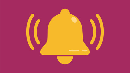 Yellow notification bell graphic. Flat design vector.