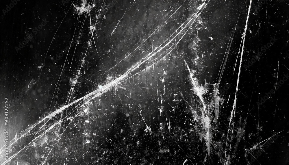 Poster Abstract Background Featuring Intricate White Scratches and Splatter Patterns on a Dark, Grunge Textured Surface