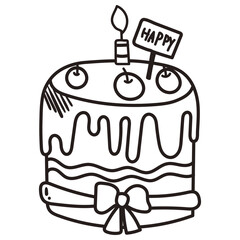 Single cake with candles. Hand drawn doodle vector illustration