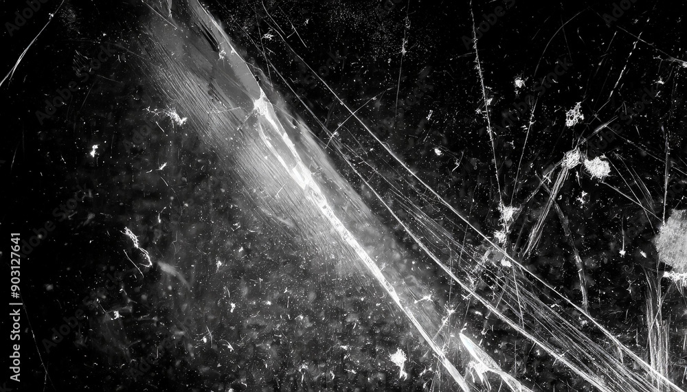 Poster Abstract Background Featuring Intricate White Scratches and Splatter Patterns on a Dark, Grunge Textured Surface