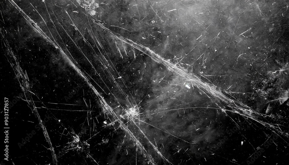 Poster Abstract Background Featuring Intricate White Scratches and Splatter Patterns on a Dark, Grunge Textured Surface
