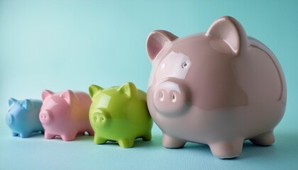 Pig piggy bank of different sizes meaning increase in wealth