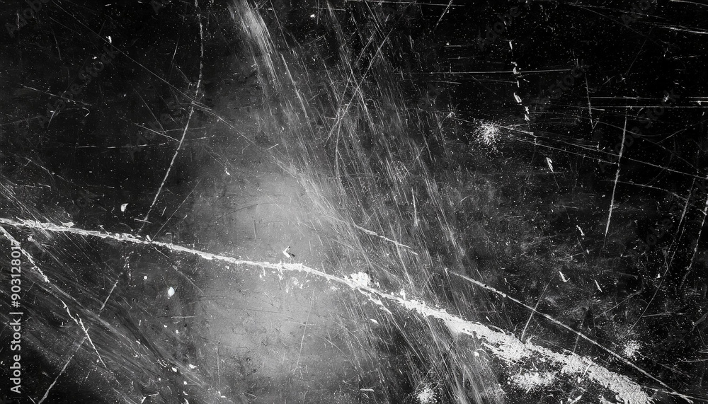 Poster Abstract Background Featuring Intricate White Scratches and Splatter Patterns on a Dark, Grunge Textured Surface
