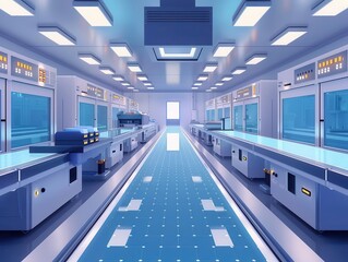 High-tech cleanroom assembly line, sterile environment, advanced manufacturing