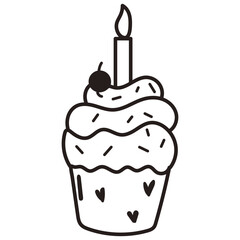 Single cake with candles. Hand drawn doodle vector illustration