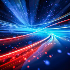 A colorful, swirling image with red, blue, and yellow lines