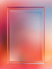 contemporary glass picture frame with a gradient effect, empty and positioned slightly askew, set against a blurred background with a vibrant gradient and sharp contrast lighting, high resolution, ele