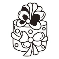 Single gift box doodle. Hand drawn vector illustration of present