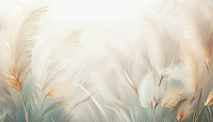 Obraz premium Carta da parati luminosa, carta decorativa bianca, erbe ornamentali, stampa, colore pastello, carta con spazio vuoto per testo o auguri, sfondo, illustrazione