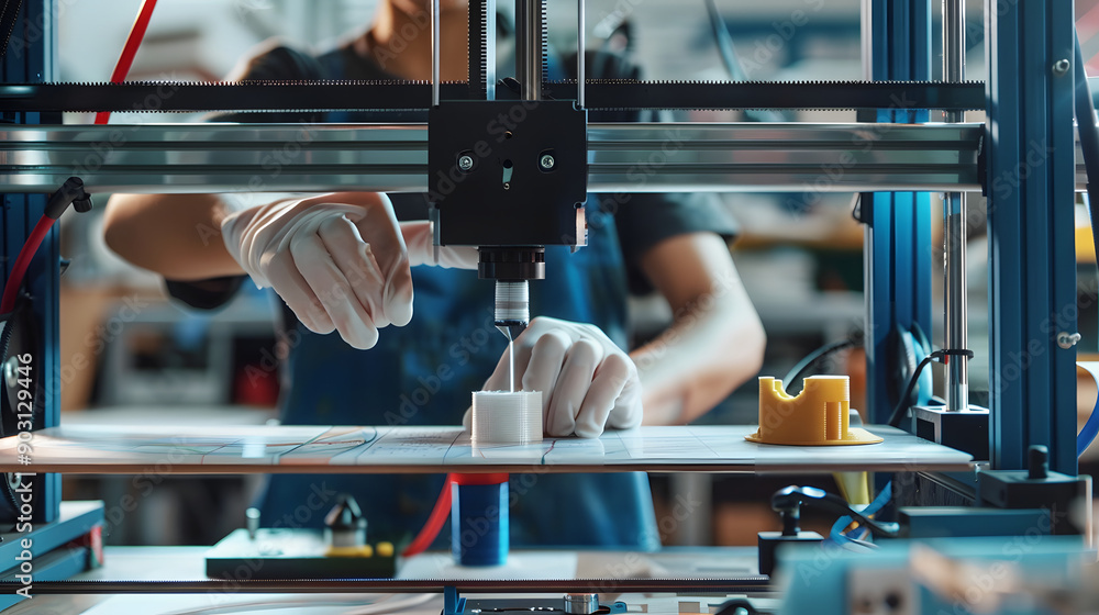 Aufkleber 3d printer creating customized product in a small business workshop