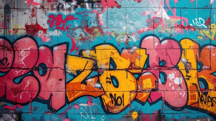 Fototapeta premium Gritty urban graffiti wall, perfect for themes of street culture and vibrant city life.