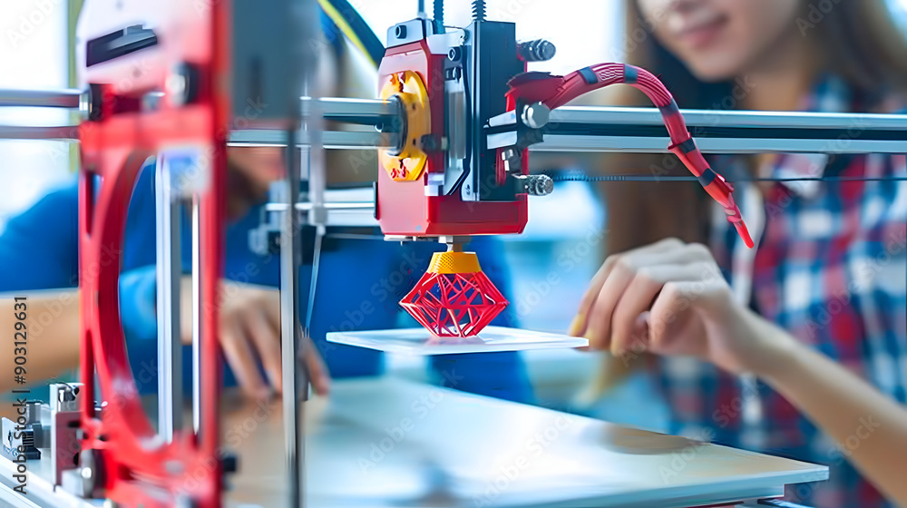 Aufkleber 3d printer creating customized product in a small business workshop