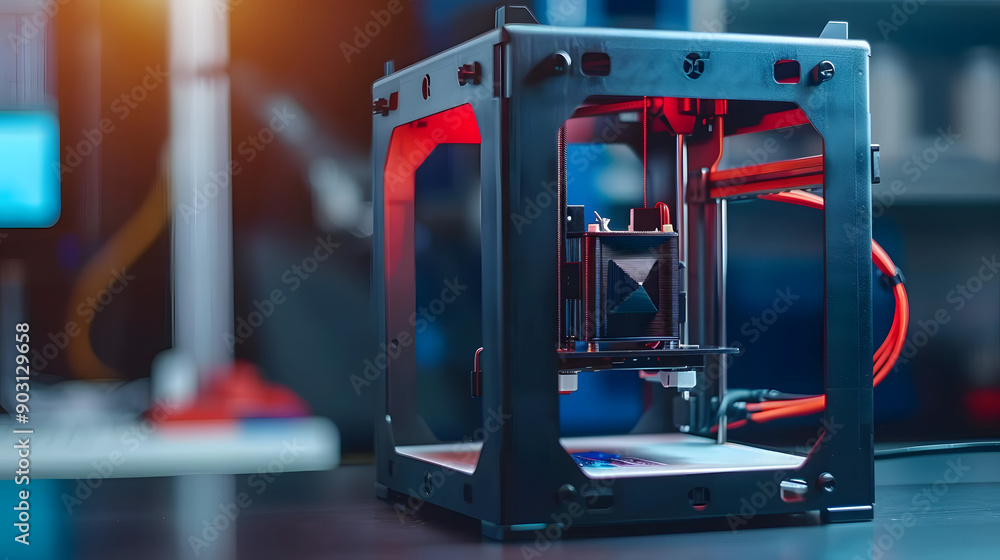 Aufkleber 3d printer creating customized product in a small business workshop