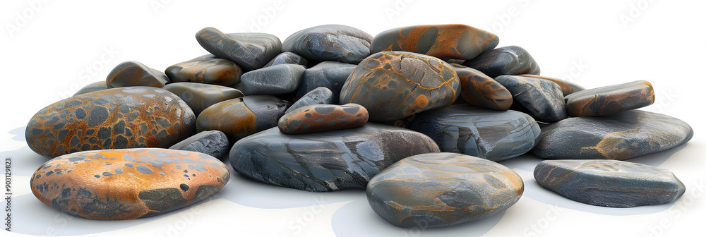 Poster 3d render of rocks around the edge. placed on top of each other to form an oval shape with white bac