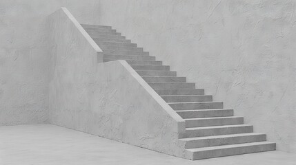   A monochrome photograph captures a concrete staircase inside a room with a gray backdrop