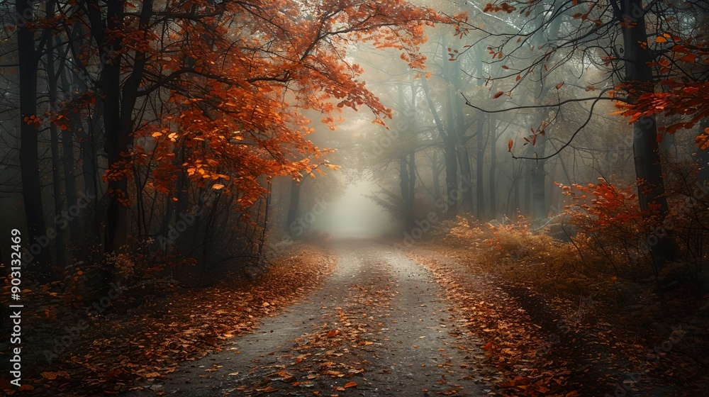 Poster a road in the middle of a forest