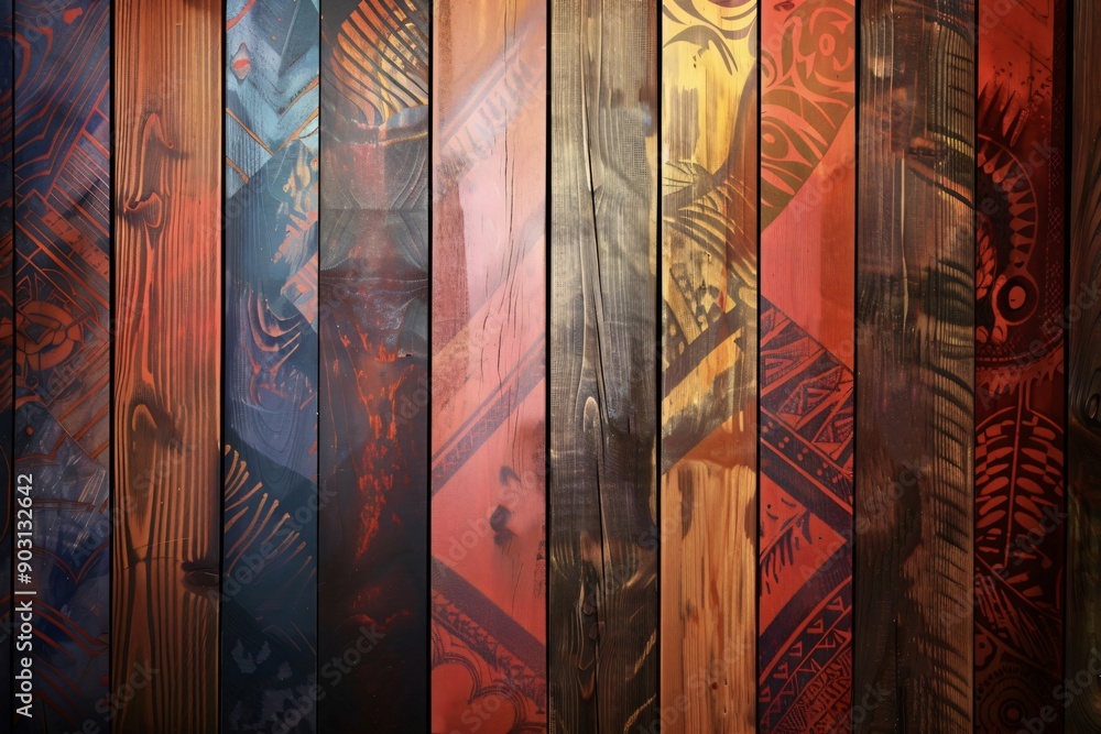Poster wooden planks showing various patterns creating artistic background