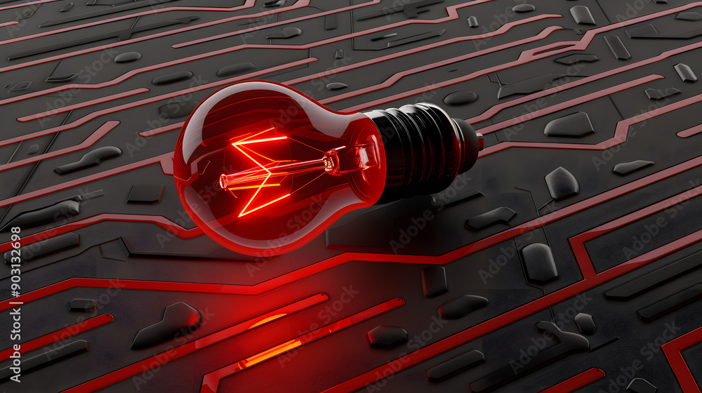 Poster a bright bulb placed on a complex electronic circuit. embodying the essence of ai-driven innovation.