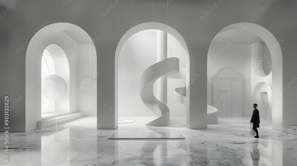 Poster a building made of marble with the shape of an abstract architecture model