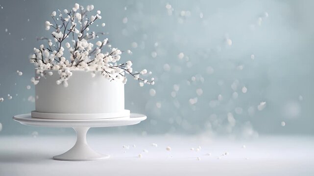 White cake on a table decorated for a party celebration