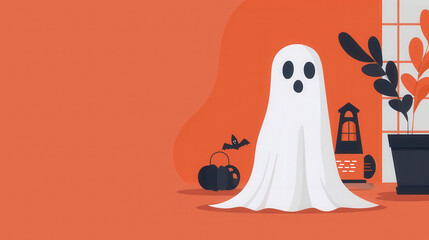 Ghostly budget planner, Halloween-themed finances, flat design illustration