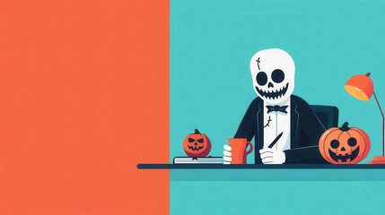 Spooky financial advisor, Halloween-themed planning, flat design illustration