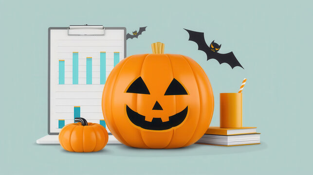 Pumpkin pie chart, Halloween analytics, flat design illustration