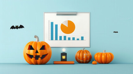 Pumpkin pie chart, Halloween analytics, flat design illustration