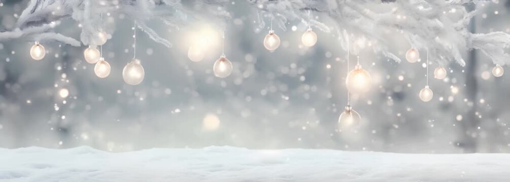 Winter abstract minimal wide background with fir trees covered with snow and copy space.