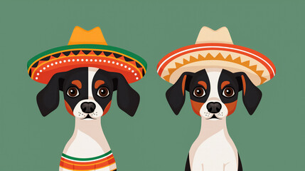 Obraz premium An illustration of 2 mexican dogs wearing sombrero posing for a picture in chapala 