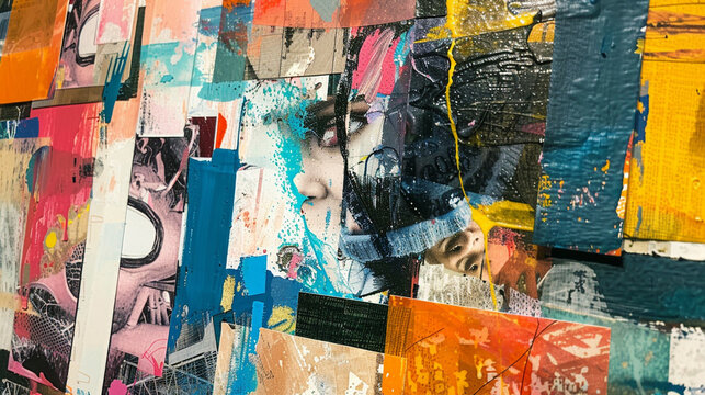 Close-up of a family photo collage with abstract, overlapping images and frames