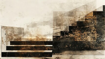 Fototapeta premium A dark staircase with grunge background and black-white striped bottom