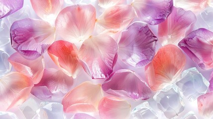   A white background features a close-up of several pink and purple flowers, with a single flower at the center surrounded by its vibrant petals