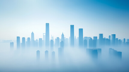 Fototapeta premium Wide angle of a city skyline obscured by thick smog and pollution 