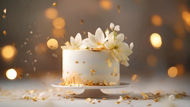 White vanilla cake on a table decorated for a party celebration