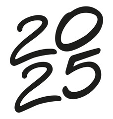 Vector 2025 year black handwriting vertical font. Illustration with lettering for calendar .Isolated typography bold text for logo design, flyer, banner, poster, planner