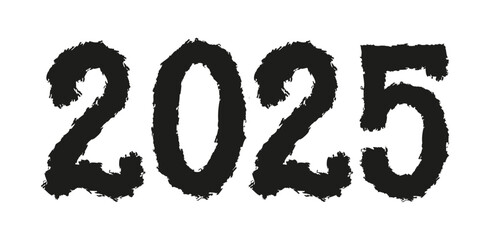 Vector 2025 year black handwriting horizontal font. Illustration with lettering for calendar .Isolated typography bold text for logo design, flyer, banner, poster, planner